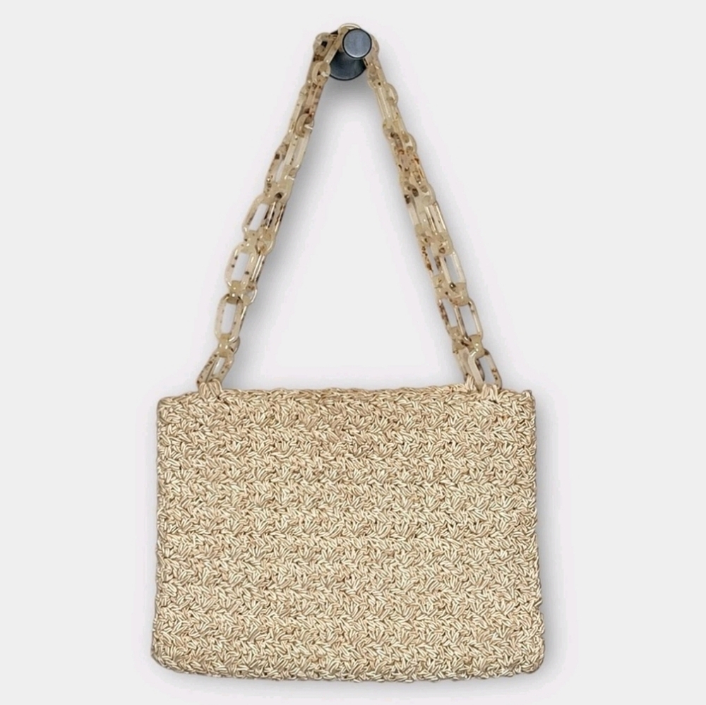 🌼 Vintage Carrie Forbes woven purse with acrylic tortoise chain strap
